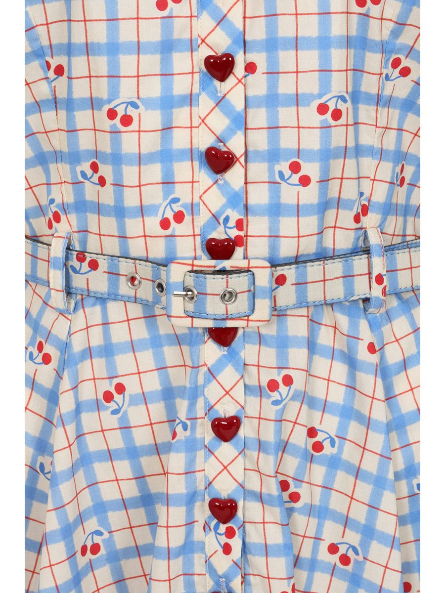 Banned Retro 50s Bella Cherry Check Swing Full Circle Dress-Blue