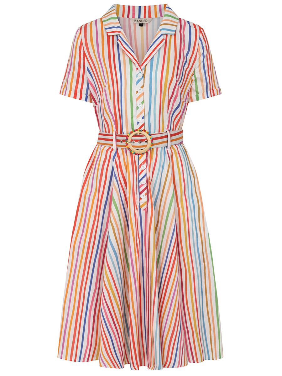 Banned Retro 50s Bella Multi Stripe Swing Full Circle Dress-Multicolor