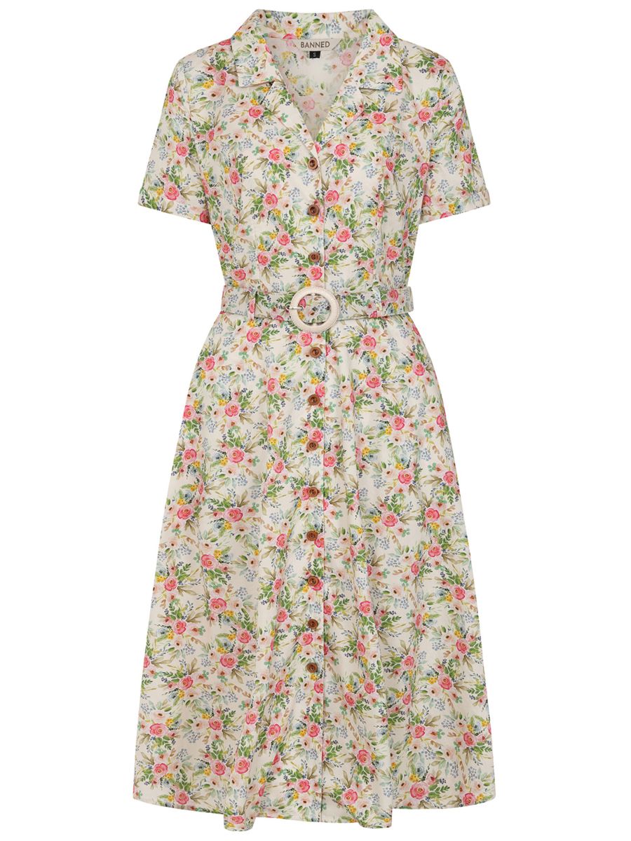 Banned Retro 40s Kate Bloom Dress-Cream