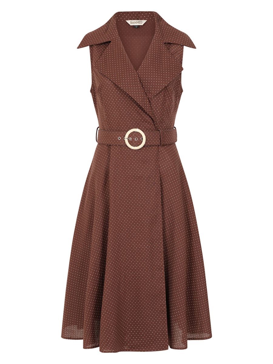 Banned Retro 50s Sky Polka Wrap Dress-Brown