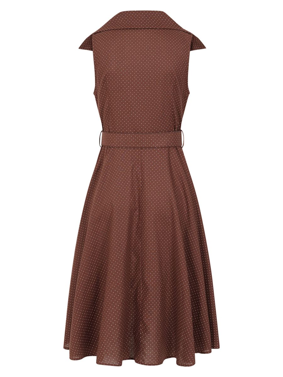 Banned Retro 50s Sky Polka Wrap Dress-Brown