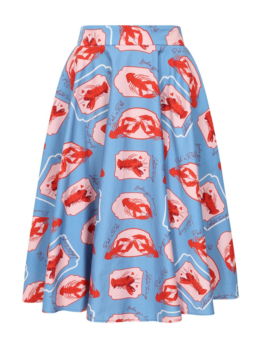 1950's Banned Retro Cary Lobster Love Skirt-Blue