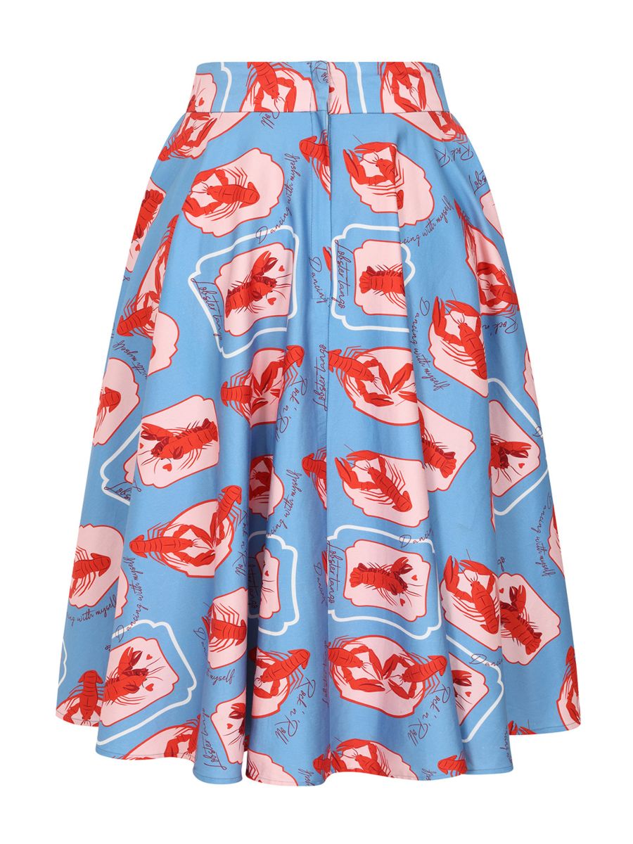 1950's Banned Retro Cary Lobster Love Skirt-Blue