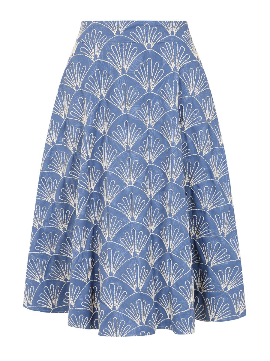 1950's Banned Retro Annie Sea Shell Skirt-Blue