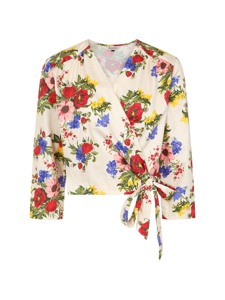 Banned Retro 40s Gracie 40s Floral Serenade Blouse-Cream