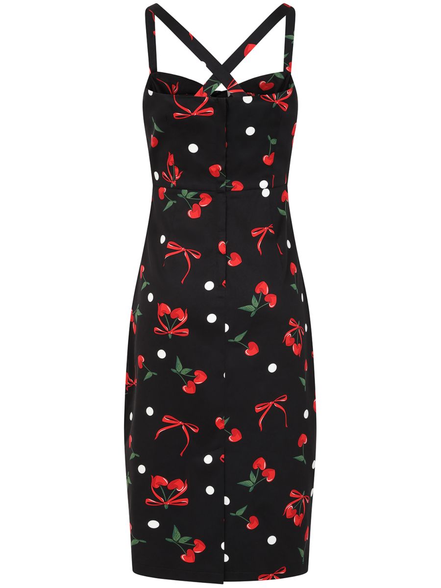 Banned Retro 50s Tullia Cherries And Bows Pencil Dress-Black