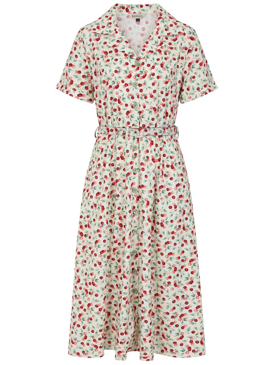 Banned Retro 40s Kate Cherry Dress-Cream