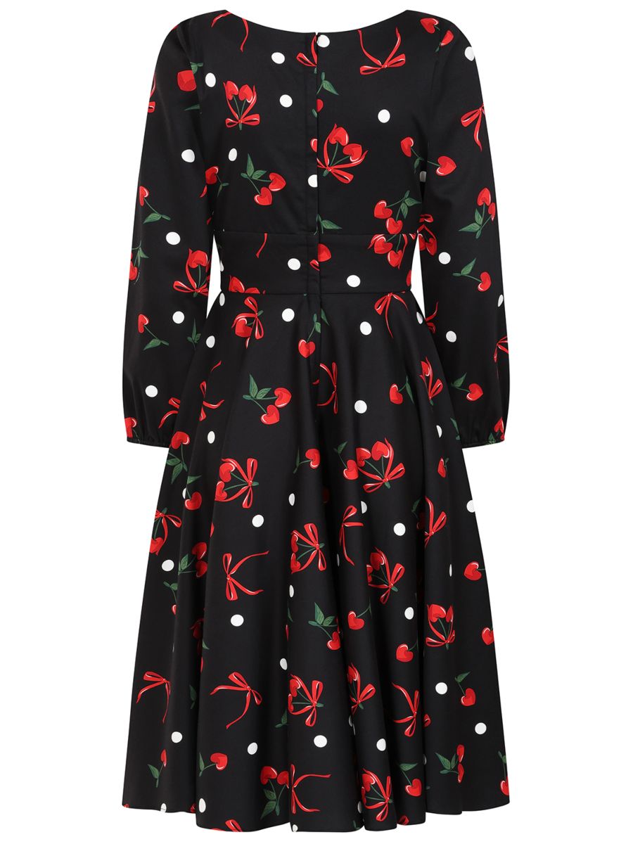 Banned Retro 50s Mina Cherries And Bows Swing Full Circle Dress-Black