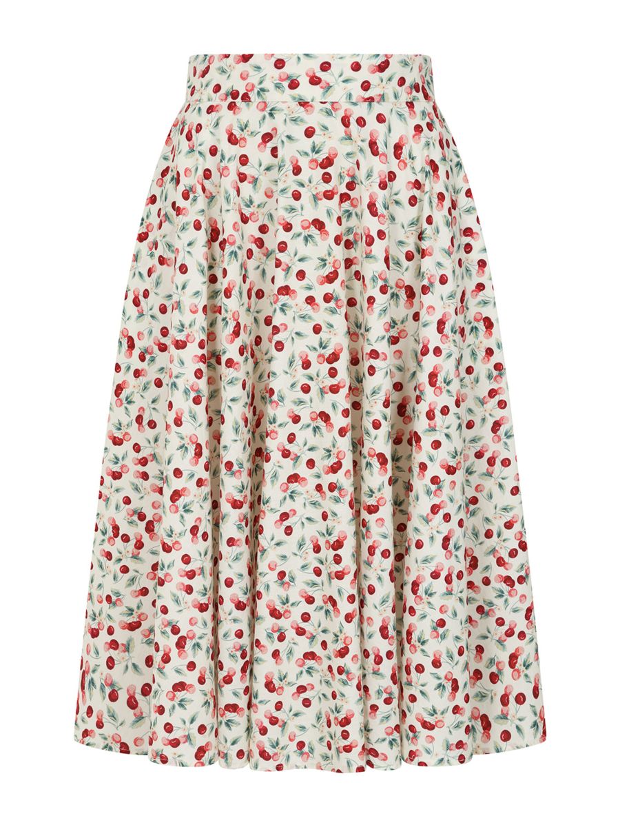 1950's Banned Retro Cary Cherry Skirt-Cream