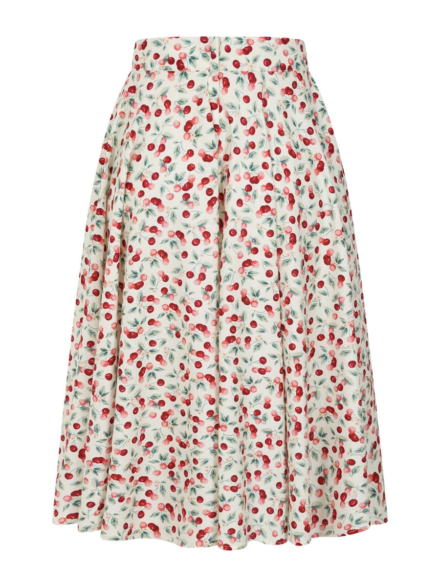 1950's Banned Retro Cary Cherry Skirt-Cream
