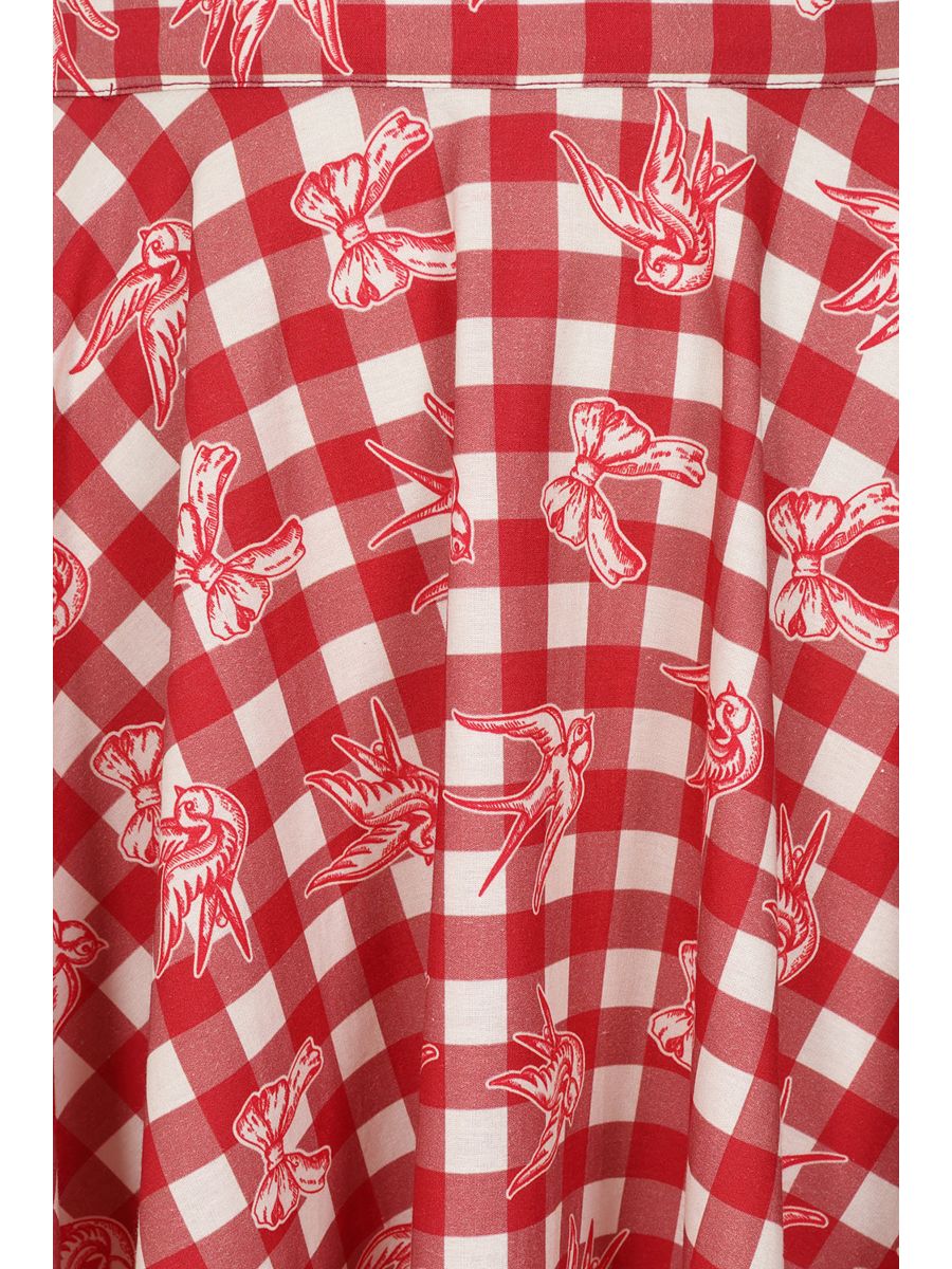 1950's Banned Retro Cary Check And Bow Skirt-Red