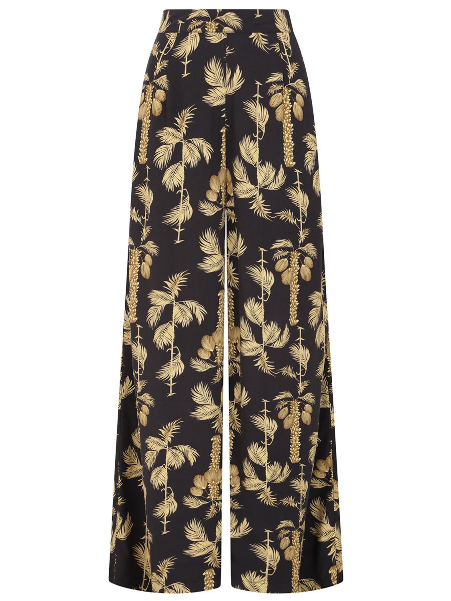 Banned Retro 40s Elizabeth Palazzo Golden Hour Palm Trousers-Black
