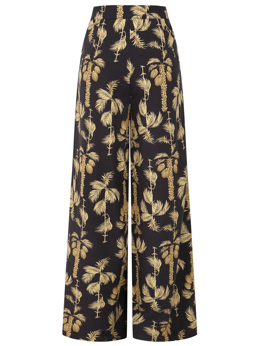 Banned Retro 40s Elizabeth Palazzo Golden Hour Palm Trousers-Black
