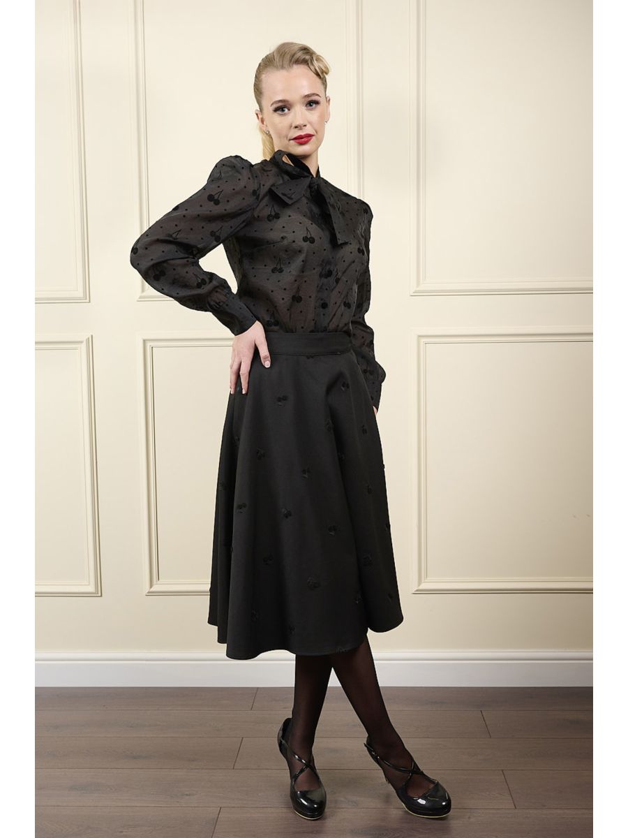 1950's Banned Retro Annie Cherry Skirt-Black