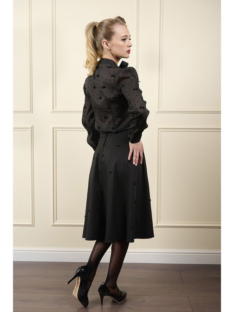 1950's Banned Retro Annie Cherry Skirt-Black