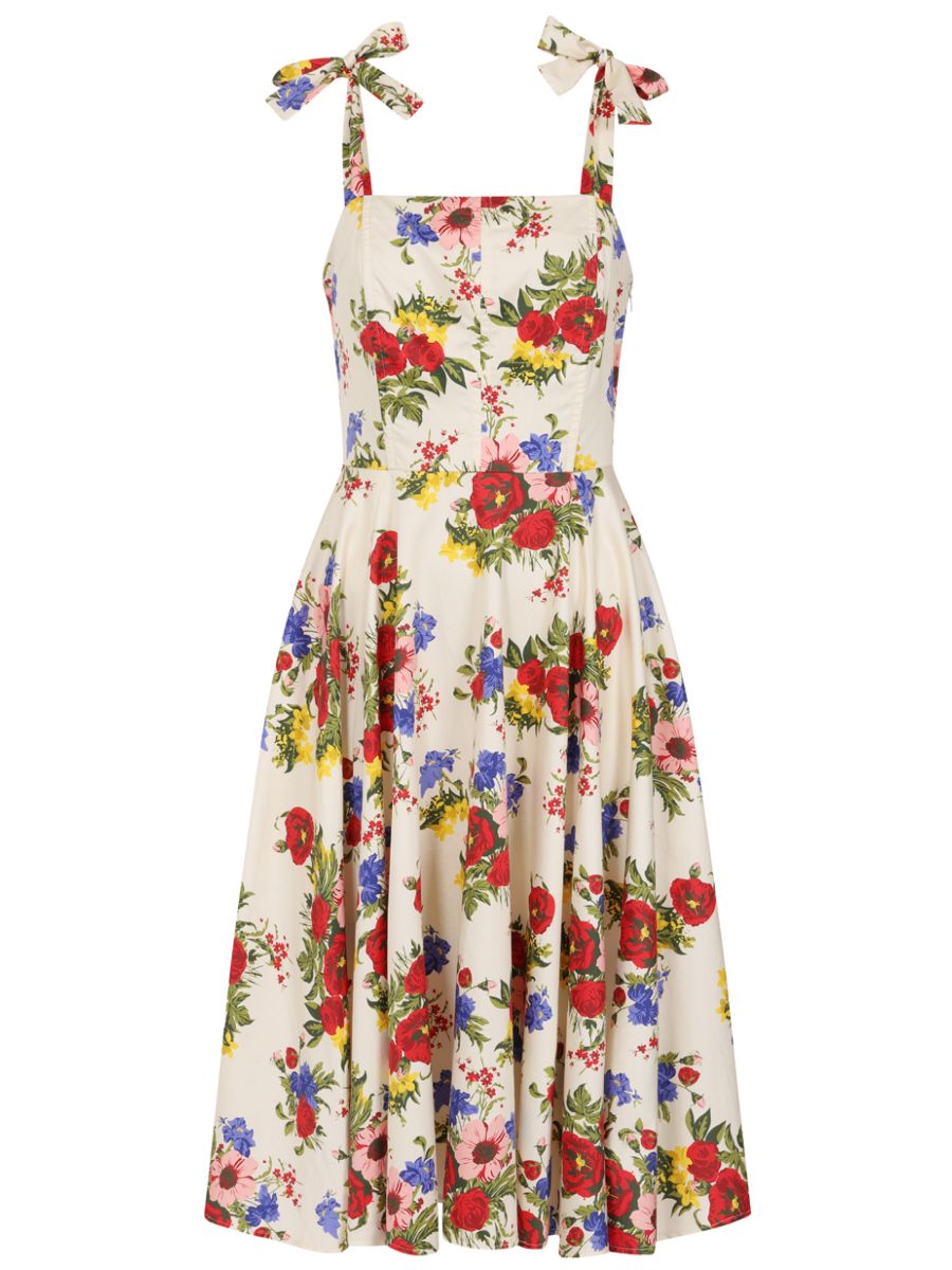 Banned Retro 50s Angelica Corset Floral Swing Dress-Cream
