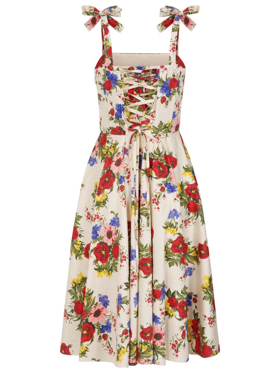 Banned Retro 50s Angelica Corset Floral Swing Dress-Cream