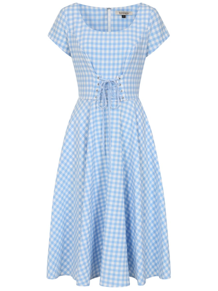 Banned Retro 50s Lola Gingham Swing Dress-Blue
