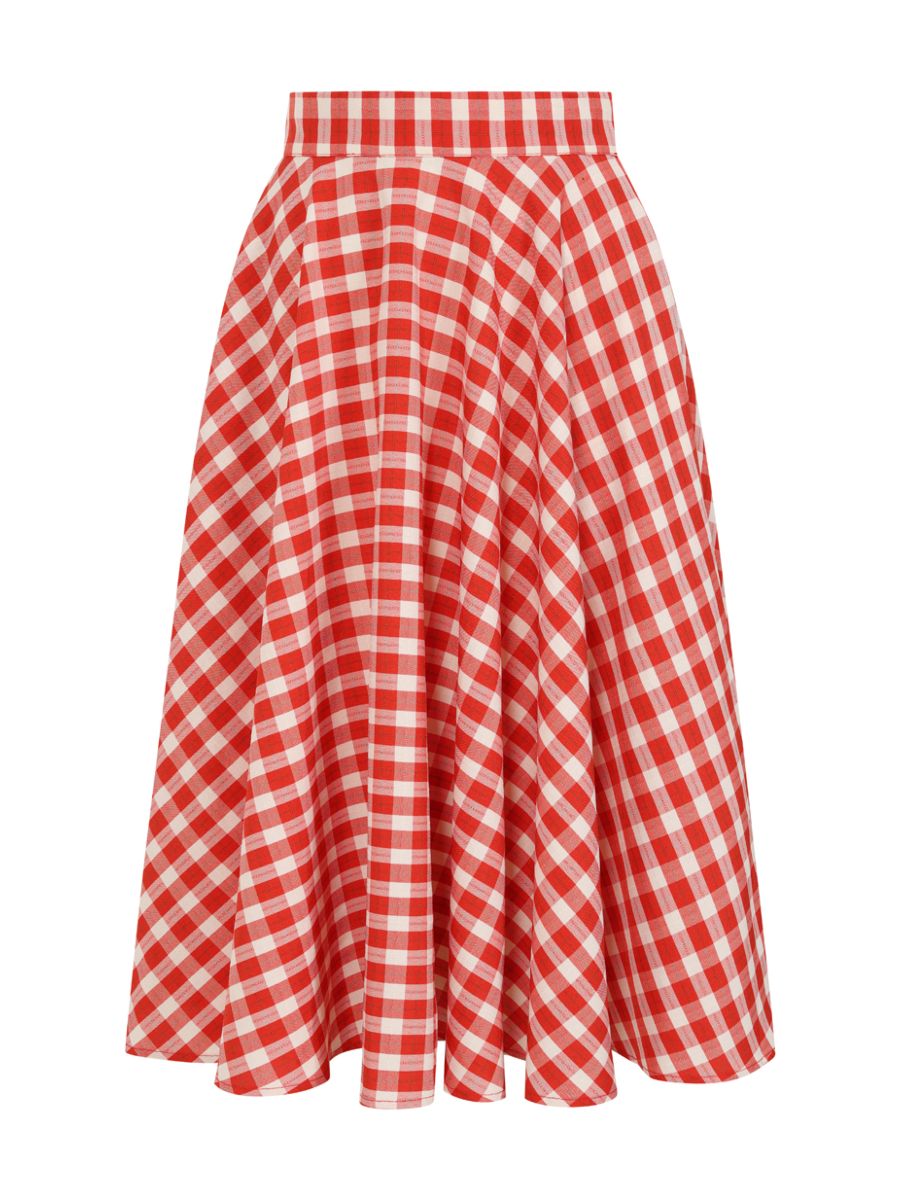 1950's Banned Retro Cary Picnic Check Skirt-Red