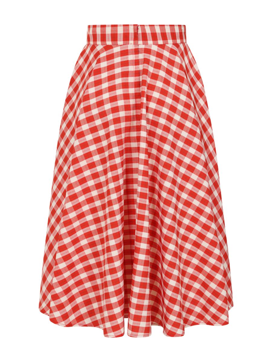 1950's Banned Retro Cary Picnic Check Skirt-Red
