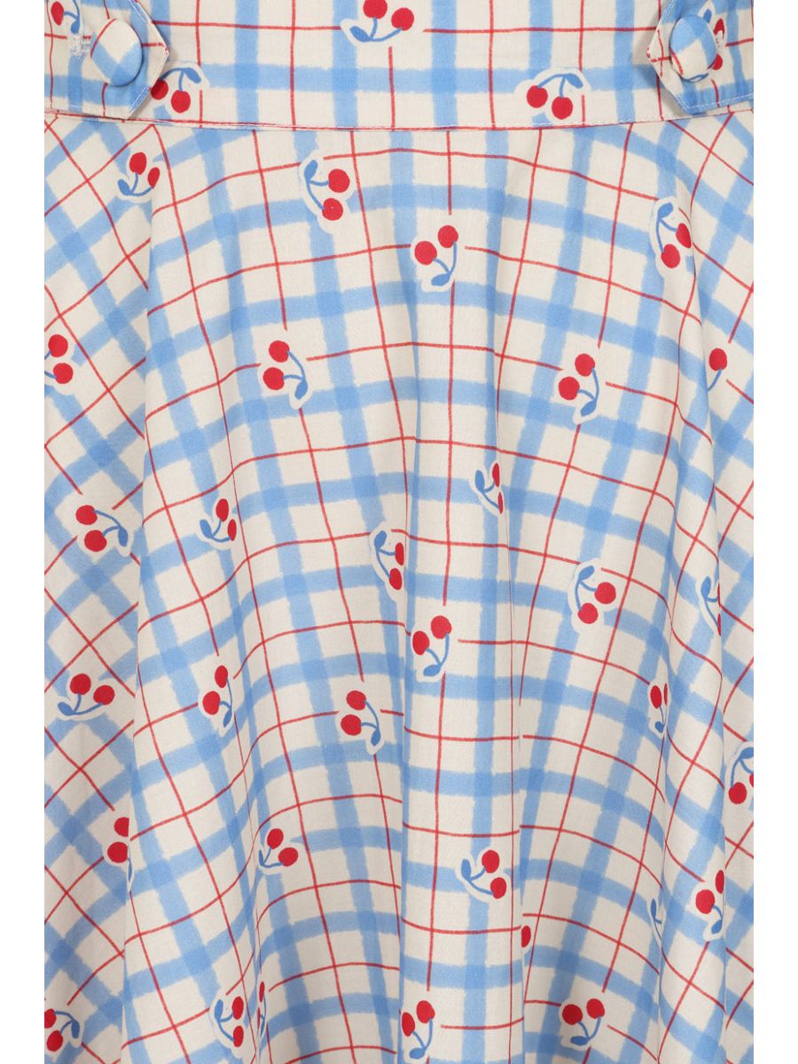 1950's Banned Retro Annie Cherry Check Skirt-Blue