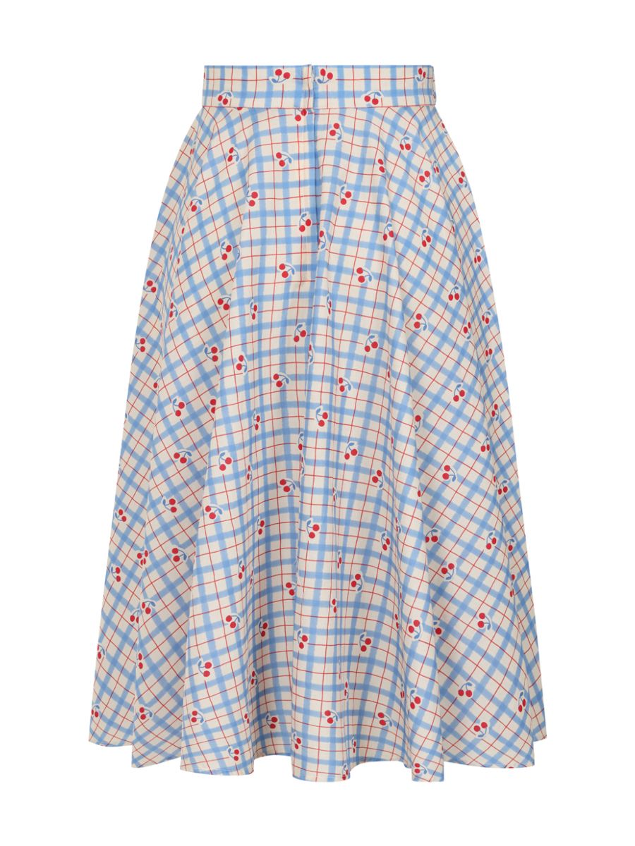 1950's Banned Retro Annie Cherry Check Skirt-Blue