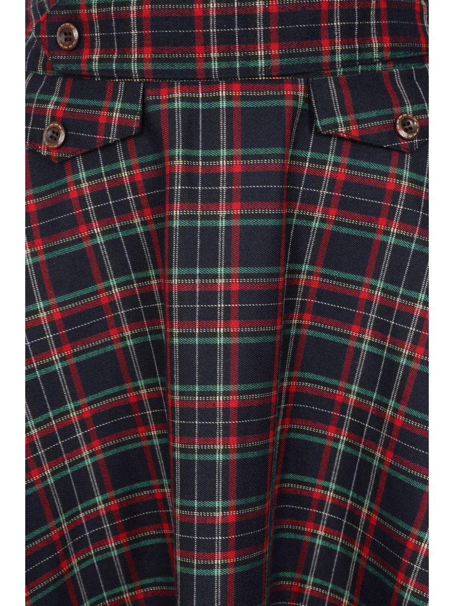 BANNED RETRO BOOK CLUB PLAID Swing Skirt With Button And Flap Details.-Navy