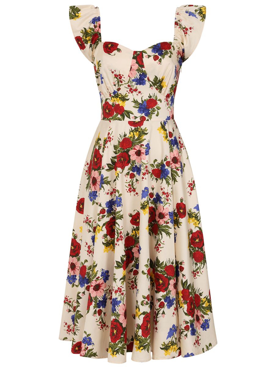 Banned Retro 50s Sophie Floral Serenade Swing Dress-Cream