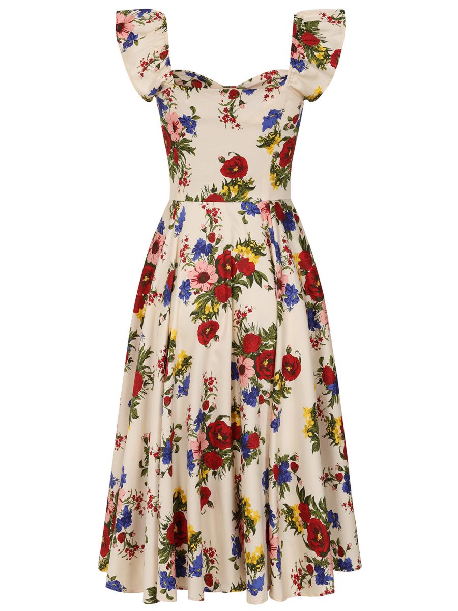 Banned Retro 50s Sophie Floral Serenade Swing Dress-Cream