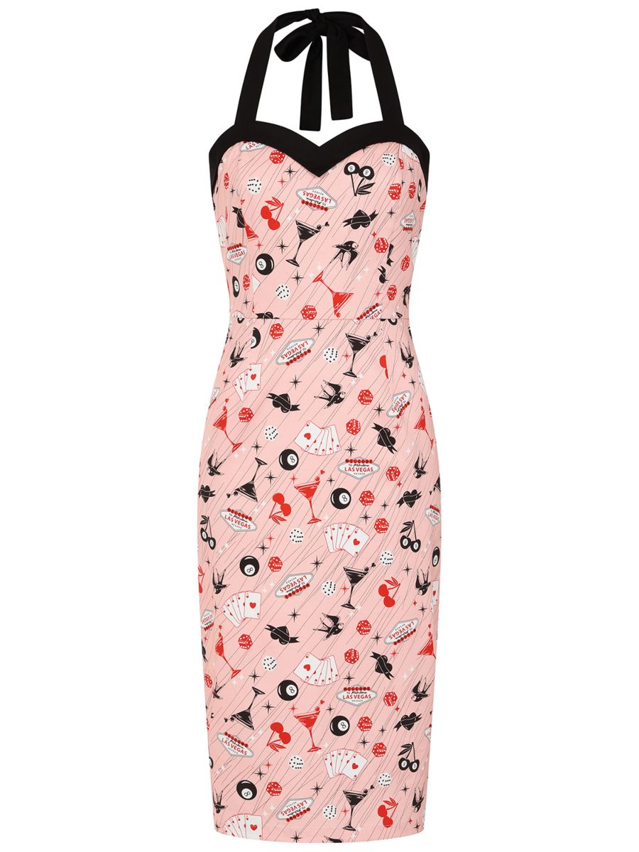 Banned Retro 50s Rhona Viva Las Vegas Pencil Dress-Pink