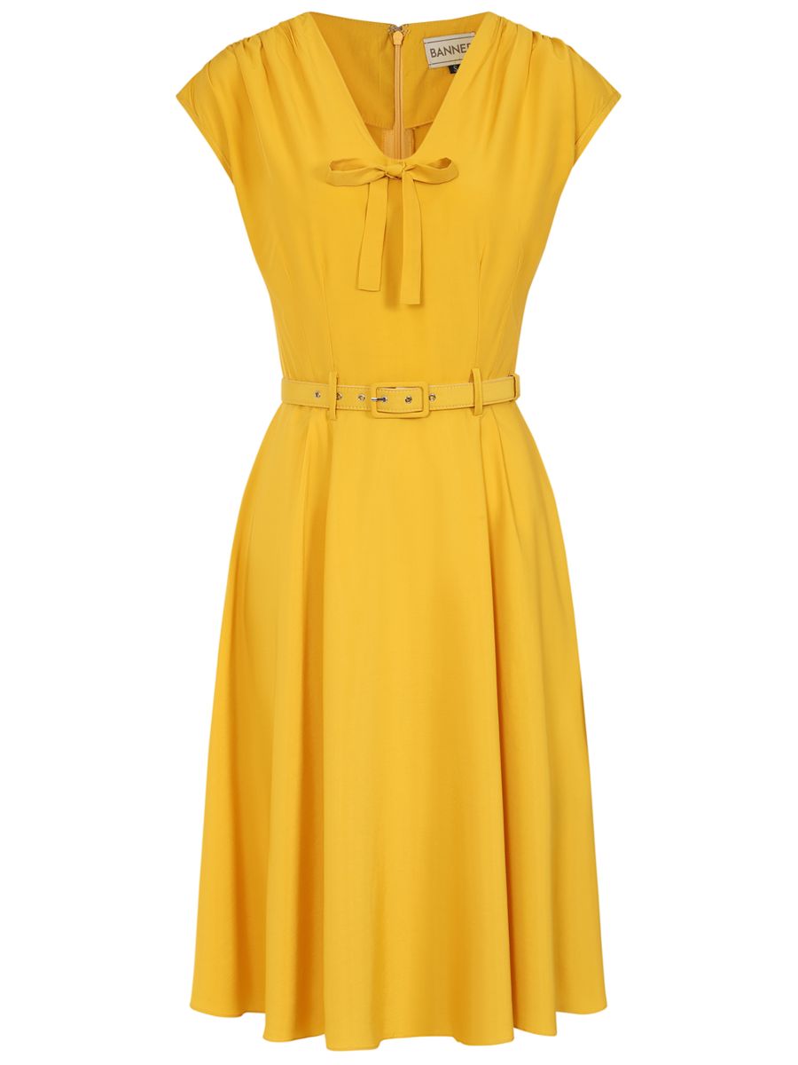 Banned Retro 40s Holly Flared Dress-Yellow