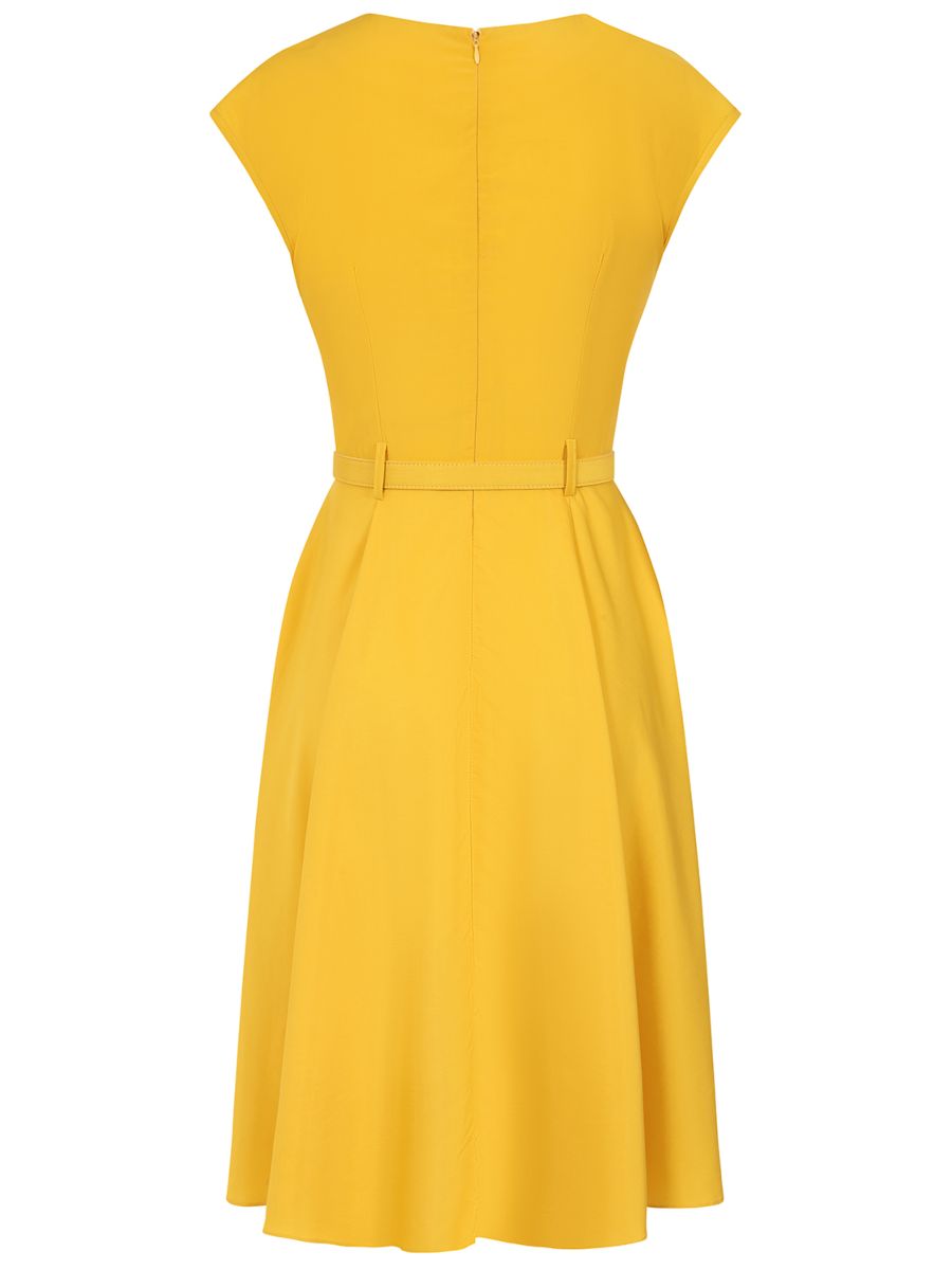 Banned Retro 40s Holly Flared Dress-Yellow