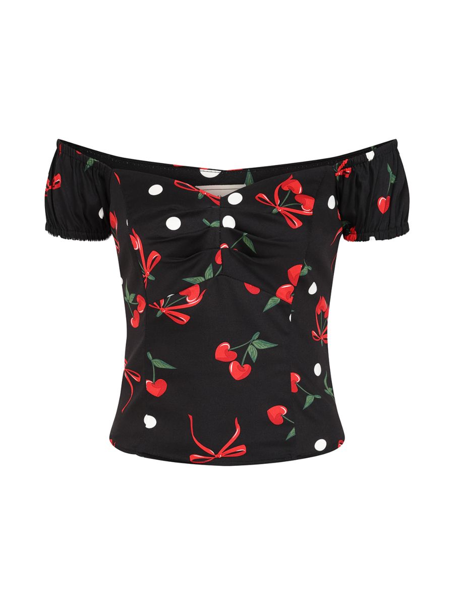 Banned Retro 50s Babe Cherries And Bows Top-Black