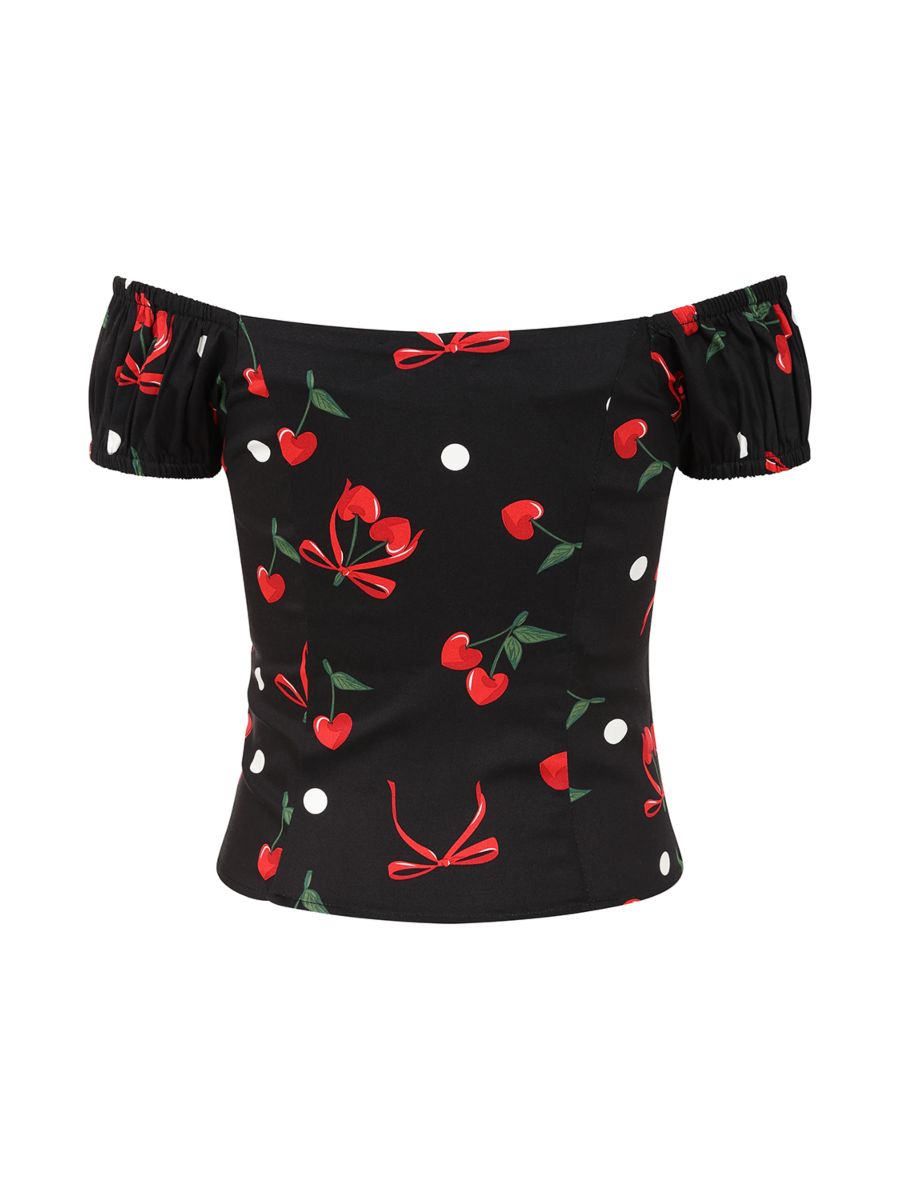 Banned Retro 50s Babe Cherries And Bows Top-Black
