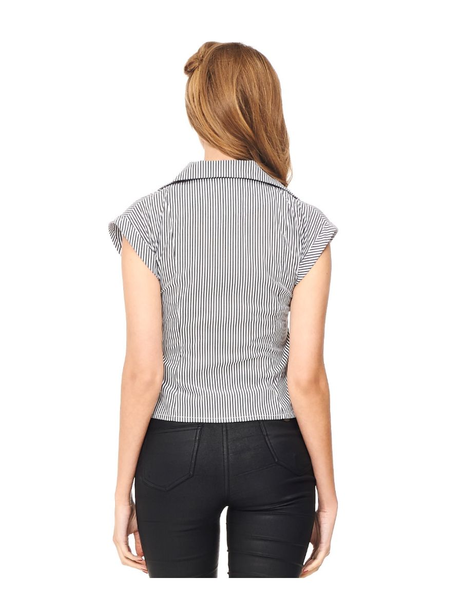 Banned Retro 1950's Willows Collar Stripe Rita Blouse Black & White