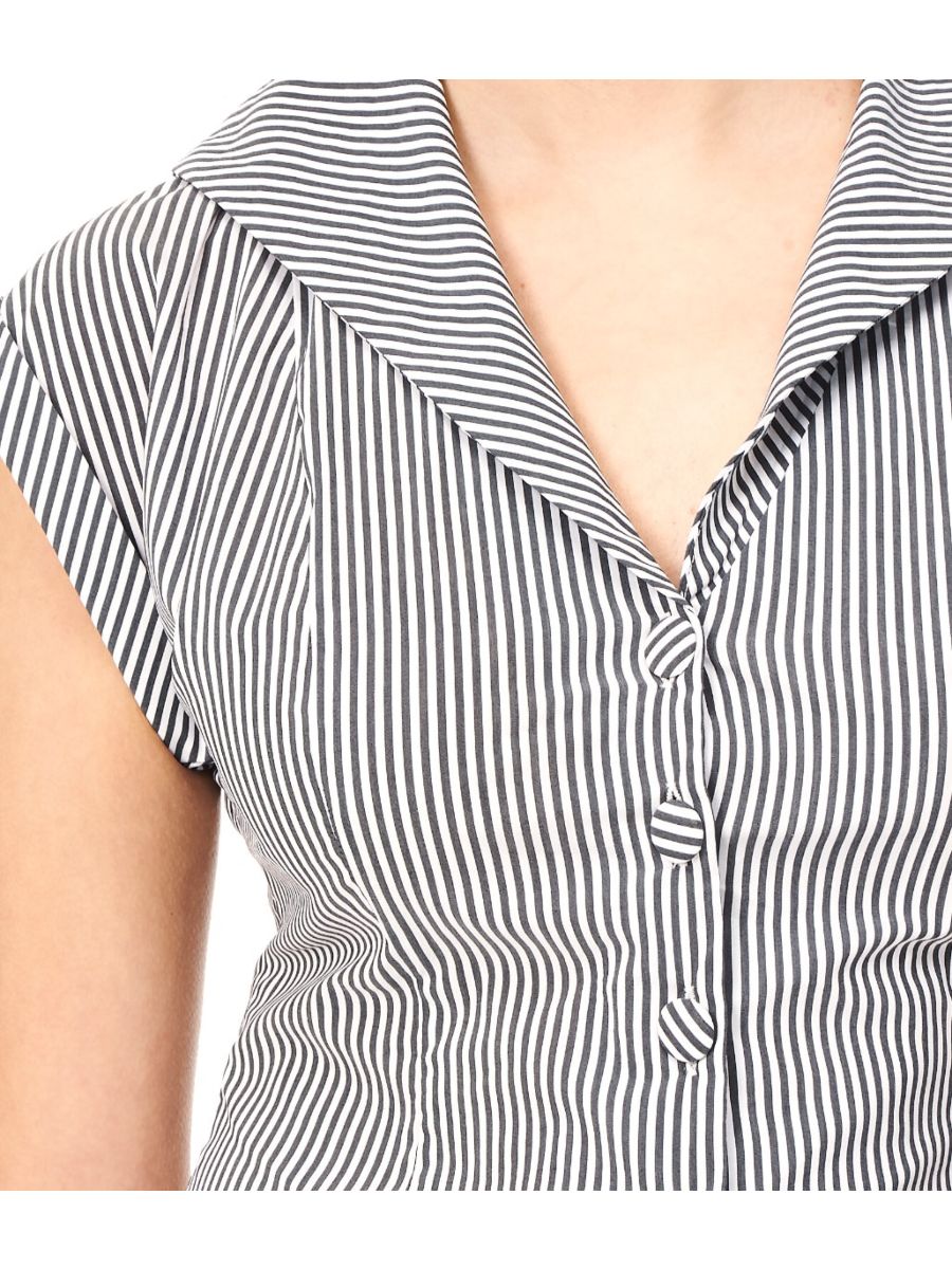 Banned Retro 1950's Willows Collar Stripe Rita Blouse Black & White