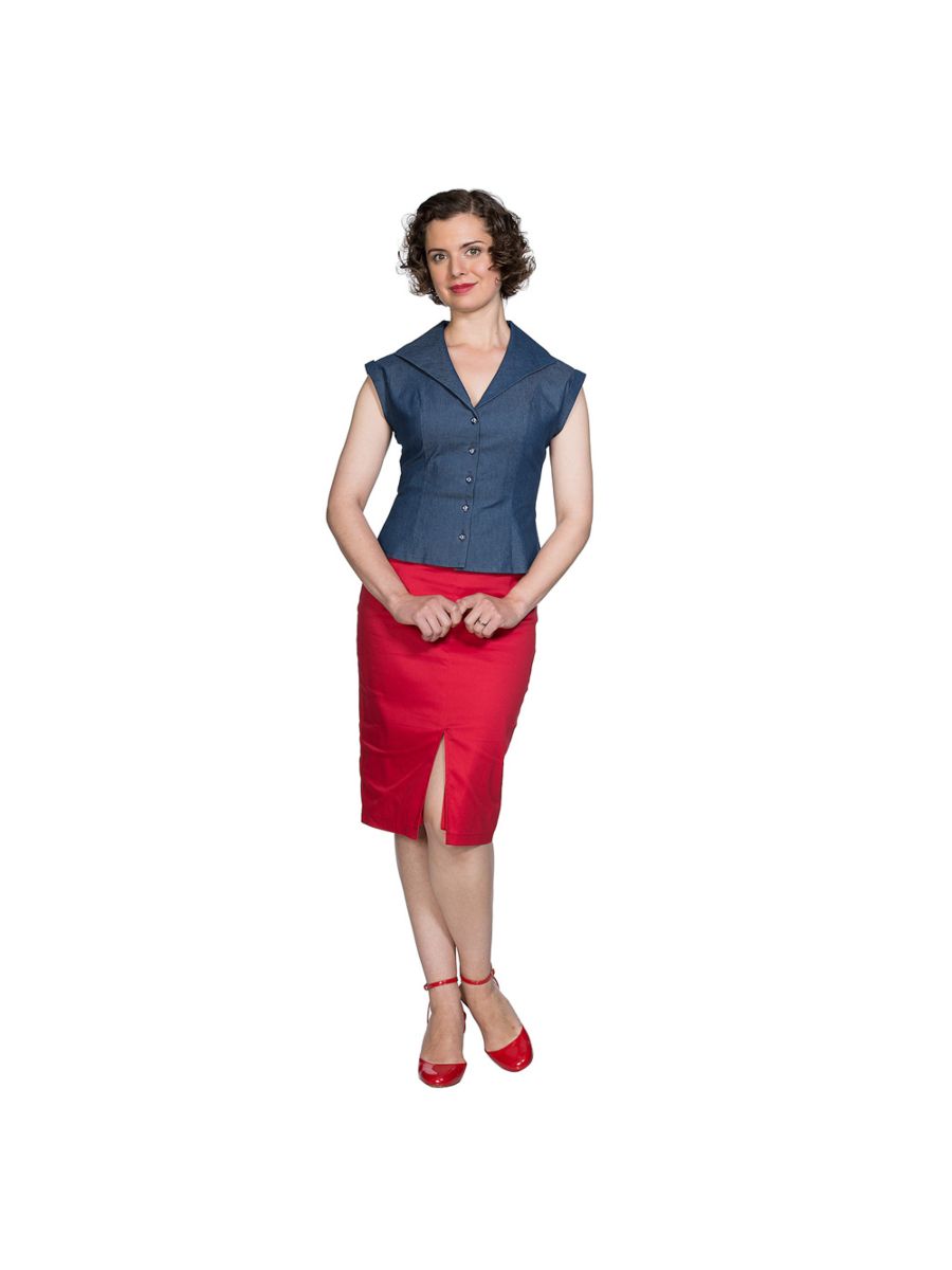 Banned Retro 1950's Sweet Sail Denim Rita Vintage Blouse Blue