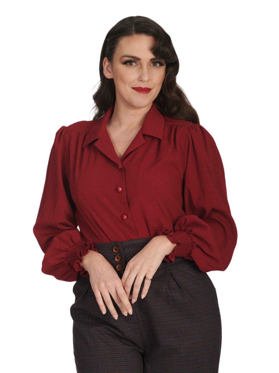 BANNED Bonnie 1940s Vintage Style Blouse with Balloon Sleeves