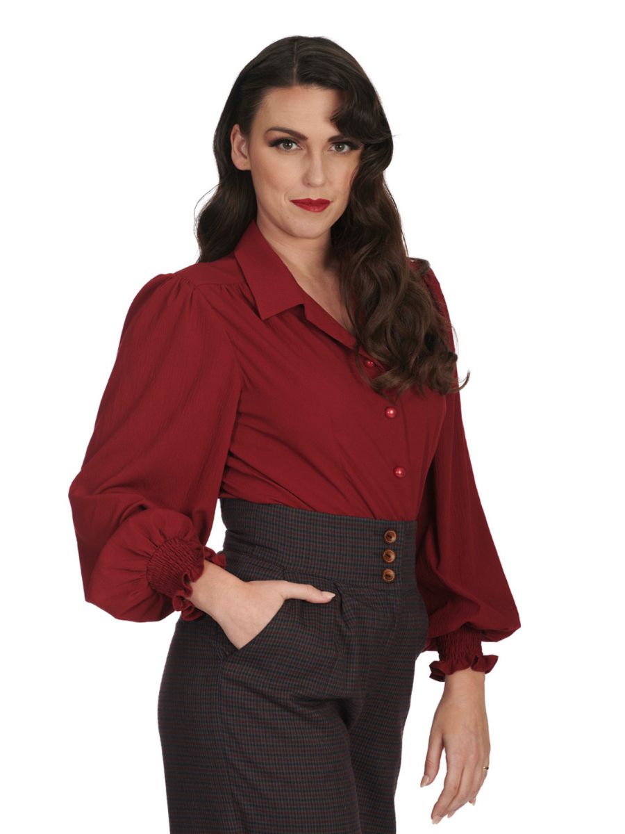BANNED Bonnie 1940s Vintage Style Blouse with Balloon Sleeves