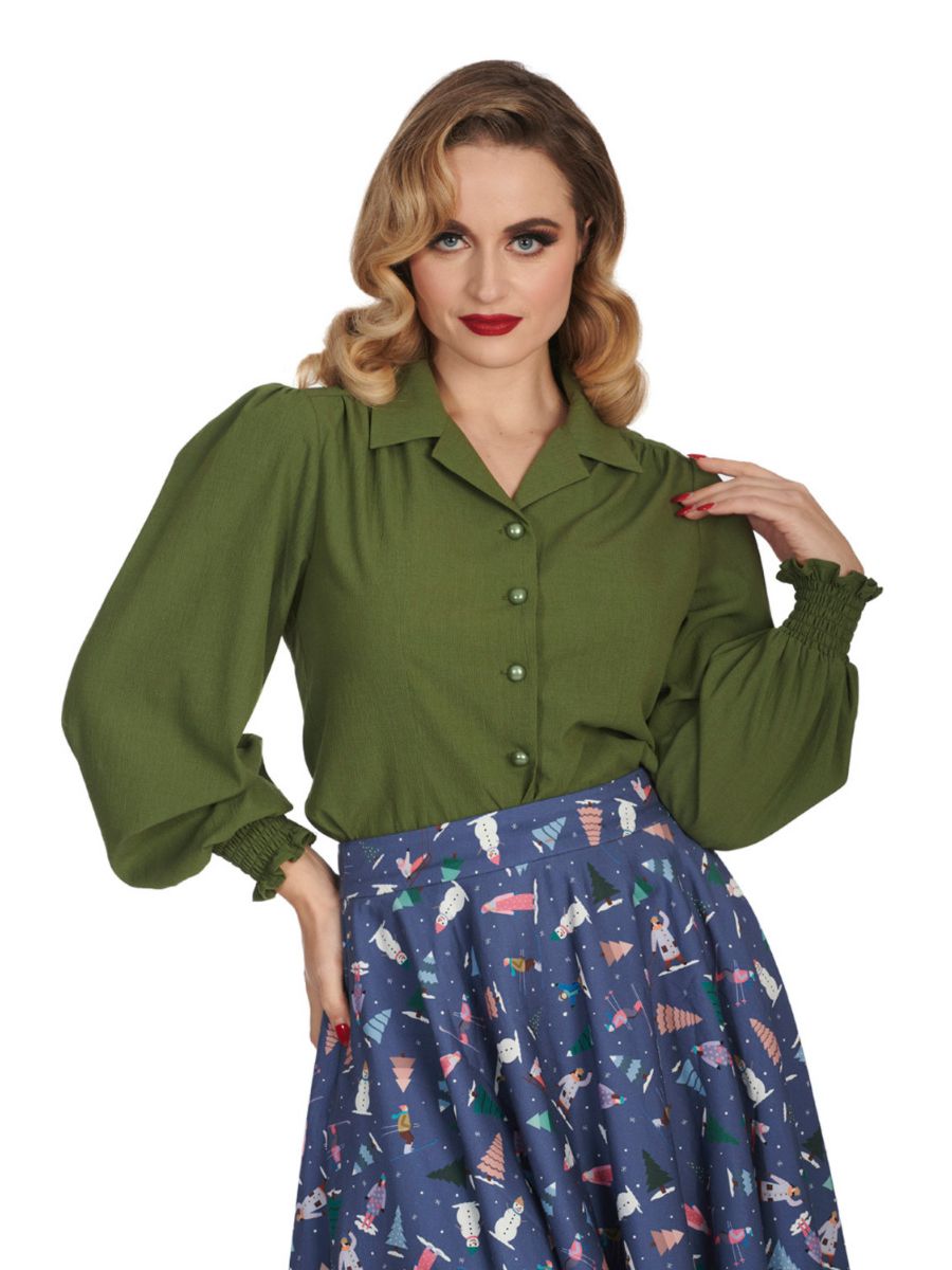BANNED Bonnie 1940s Vintage Style Blouse with Balloon Sleeves