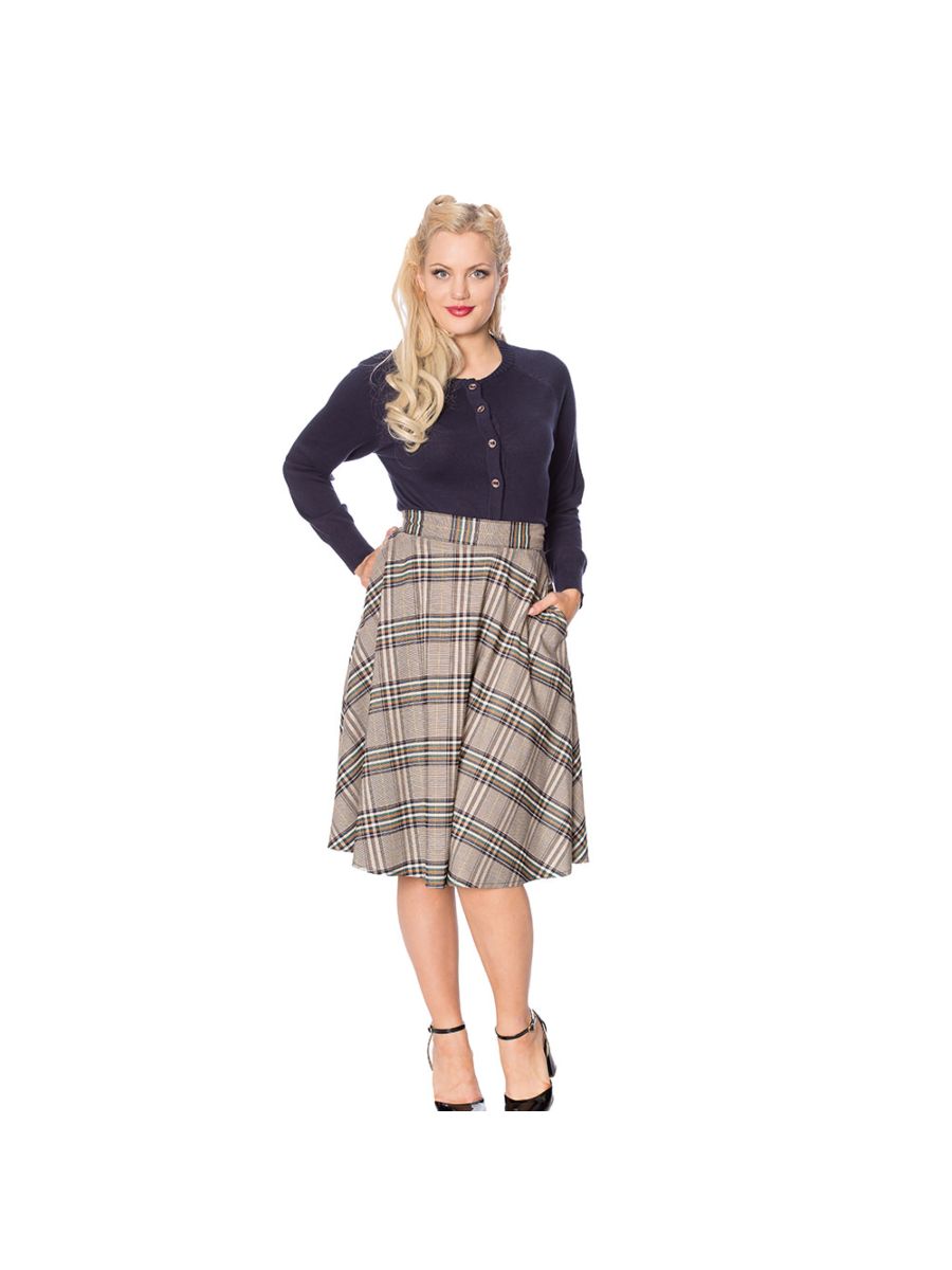 LADY OLIVE CHECK SKIRT