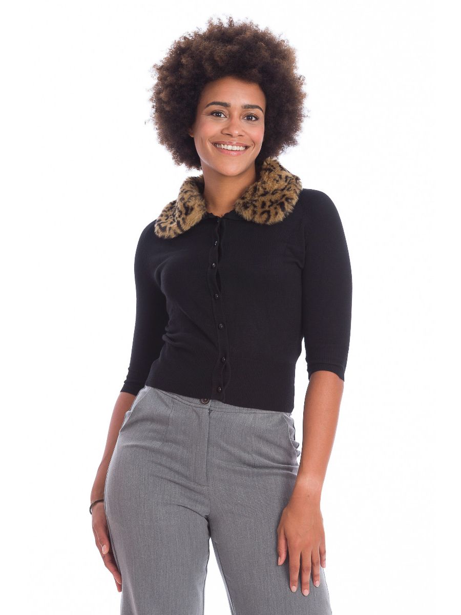 Banned Retro 1950's Leopard Faux Fur Vintage Anita Cardigan Black