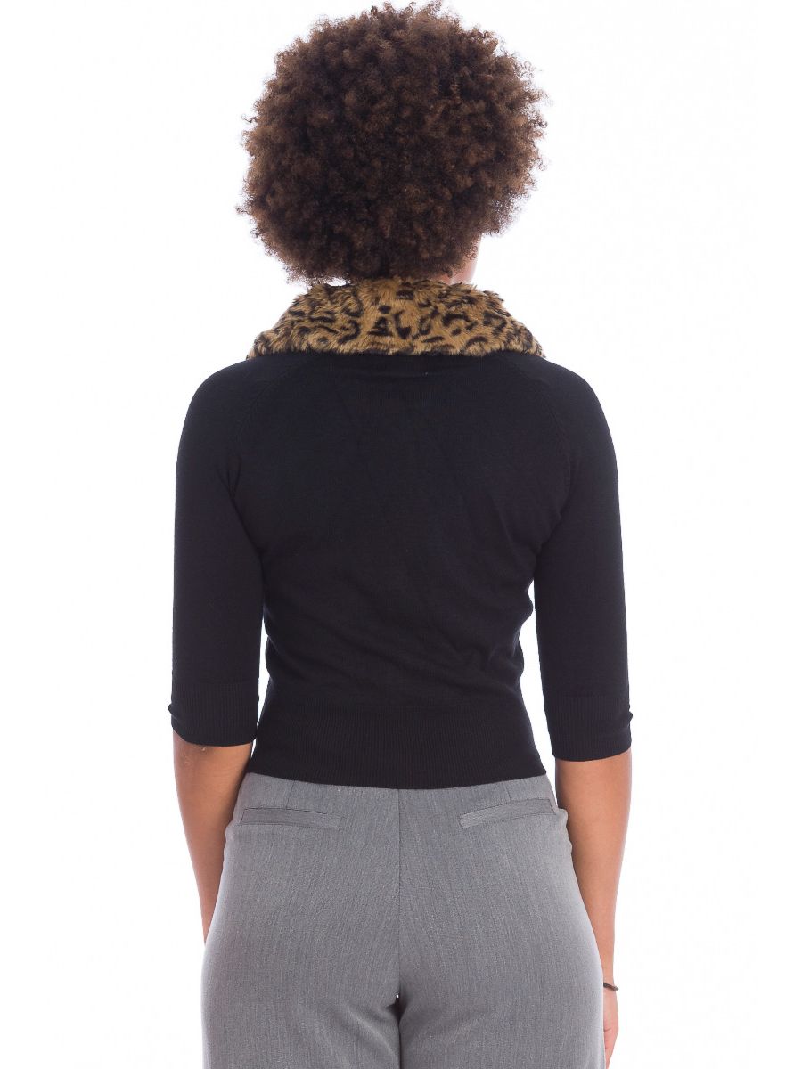 Banned Retro 1950's Leopard Faux Fur Vintage Anita Cardigan Black