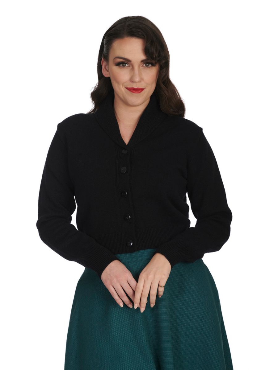 Banned Violet 40s/50s Crop Cardigan - Retro Style Shawl Collar Button-Up