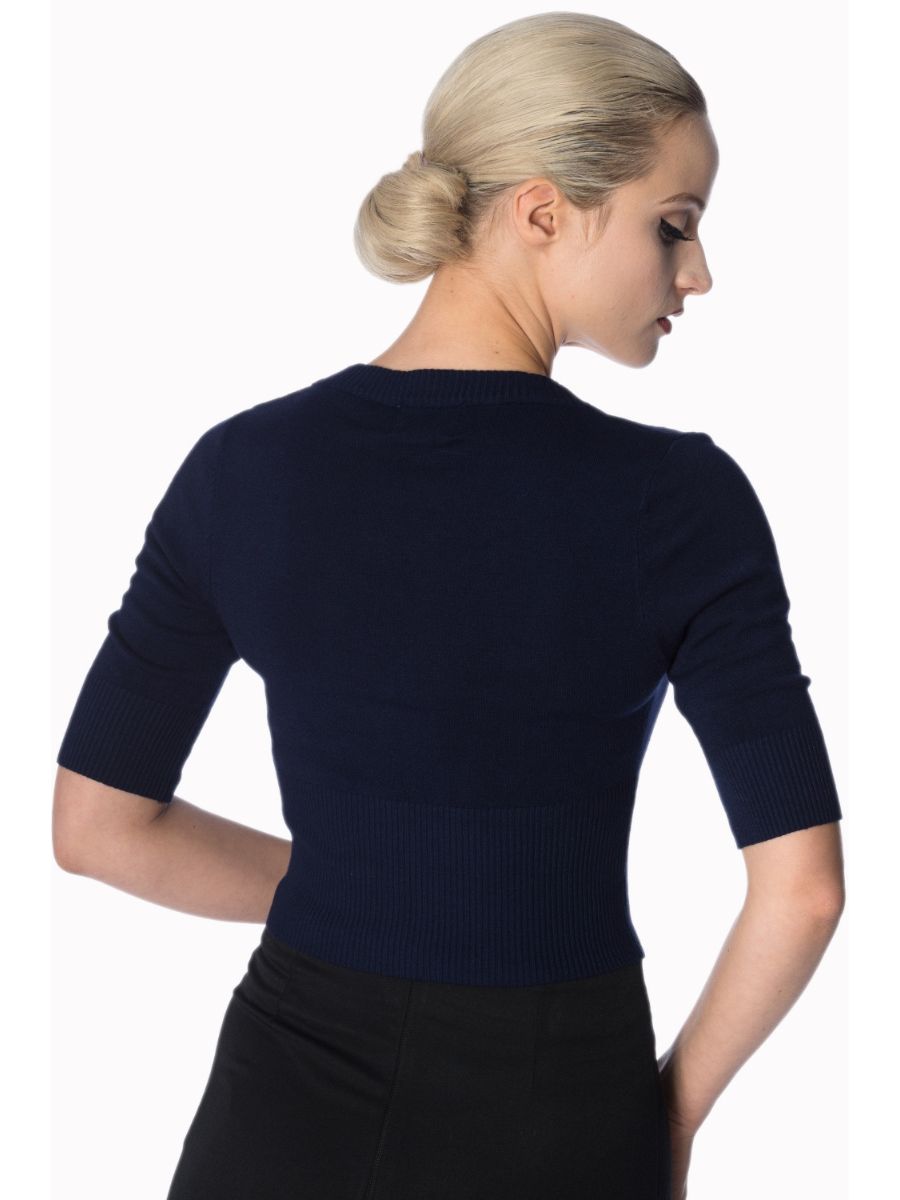 Banned Retro 1950's Overload V-Neck Cropped Vintage Cardigan Night Blue