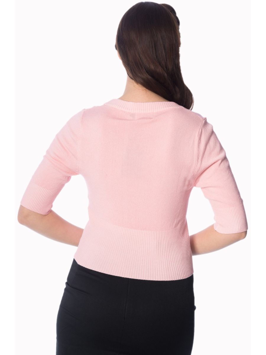 Banned Retro 1950's Overload V-Neck Cropped Vintage Cardigan Rose Pink