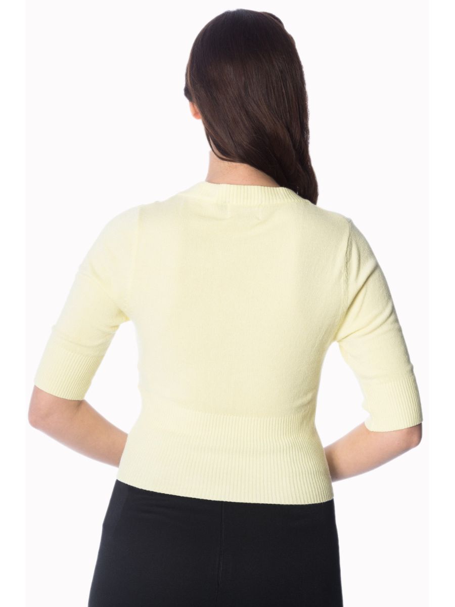 Banned Retro 1950's Overload V-Neck Cropped Vintage Cardigan Yellow
