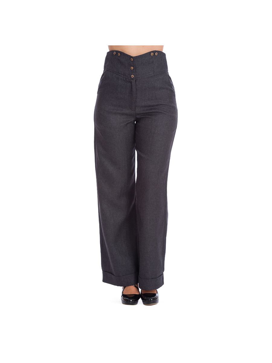 Banned Retro 1950's Sassy High Waist Vintage Lucille Wide Leg Trouser Grey