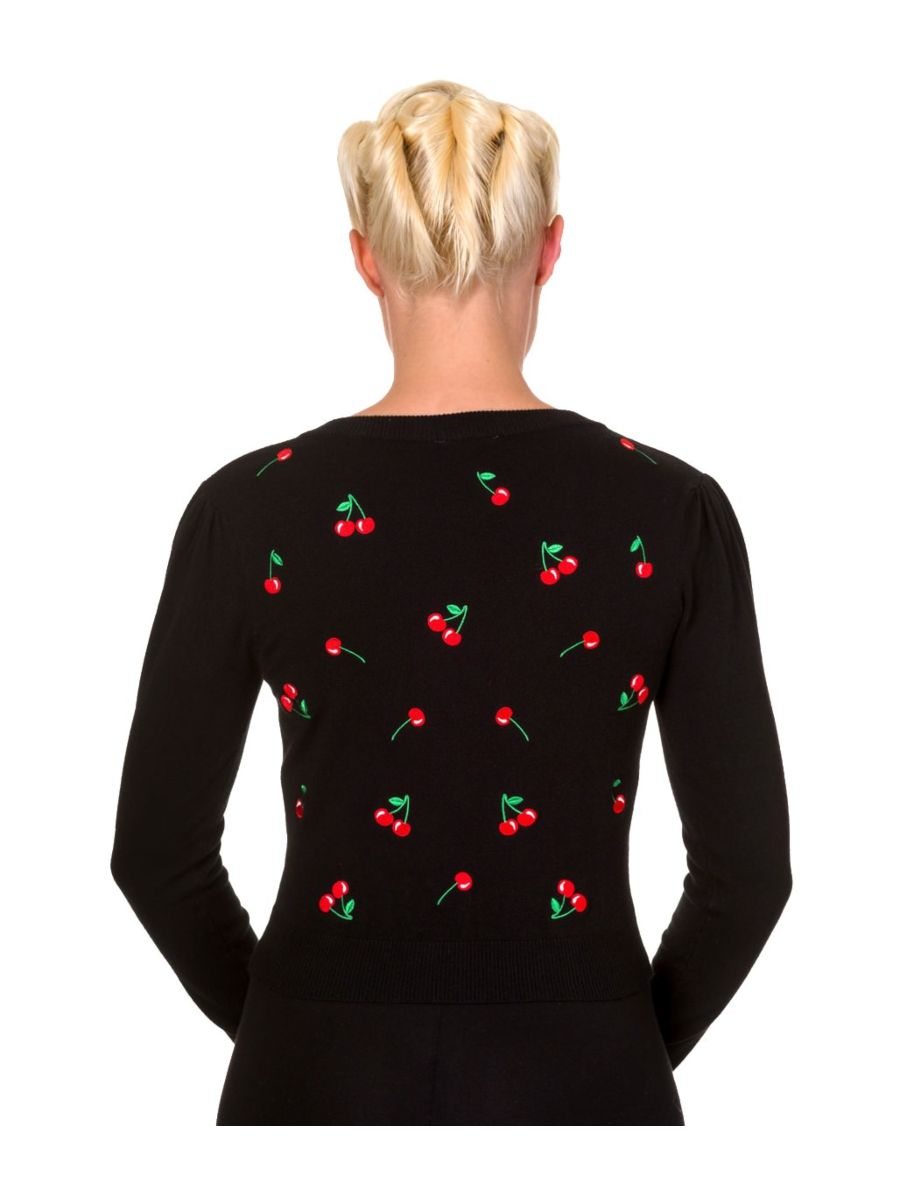 Banned Retro 1950's Drive Me Crazy Cherry Rockabilly Gina Vintage Cardigan Black