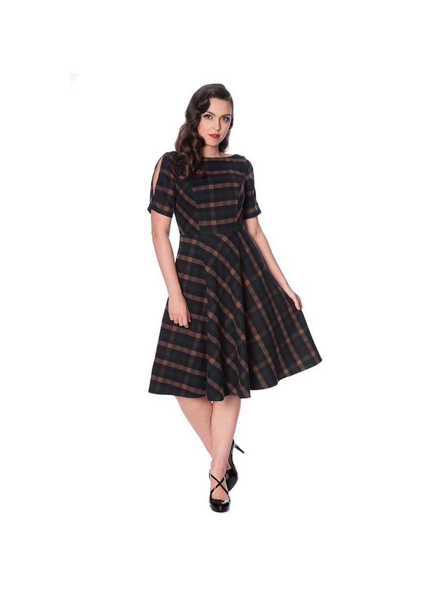 SWEET DAISY FIT AND FLARE CHECK DRESS